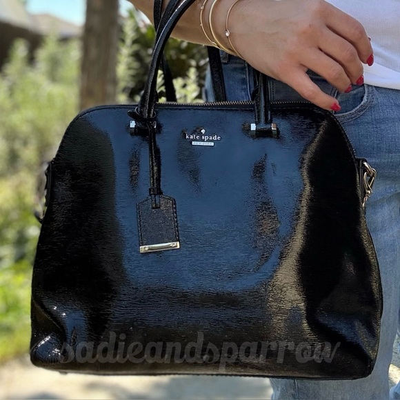 KATE SPADE Cedar Street Margot Patent Black Leather Satchel Handbag Crossbody - Picture 1 of 16